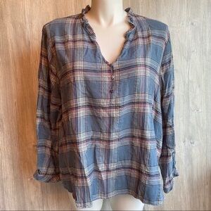 NWT massini top light weight plaid flannel material with cute gold size 3x